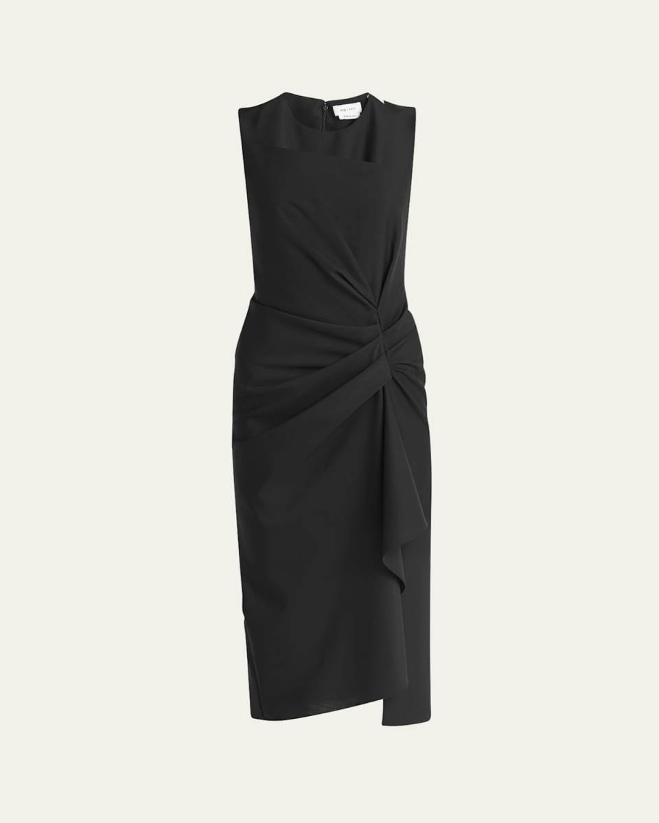 Gathered Side Wool Midi Dress